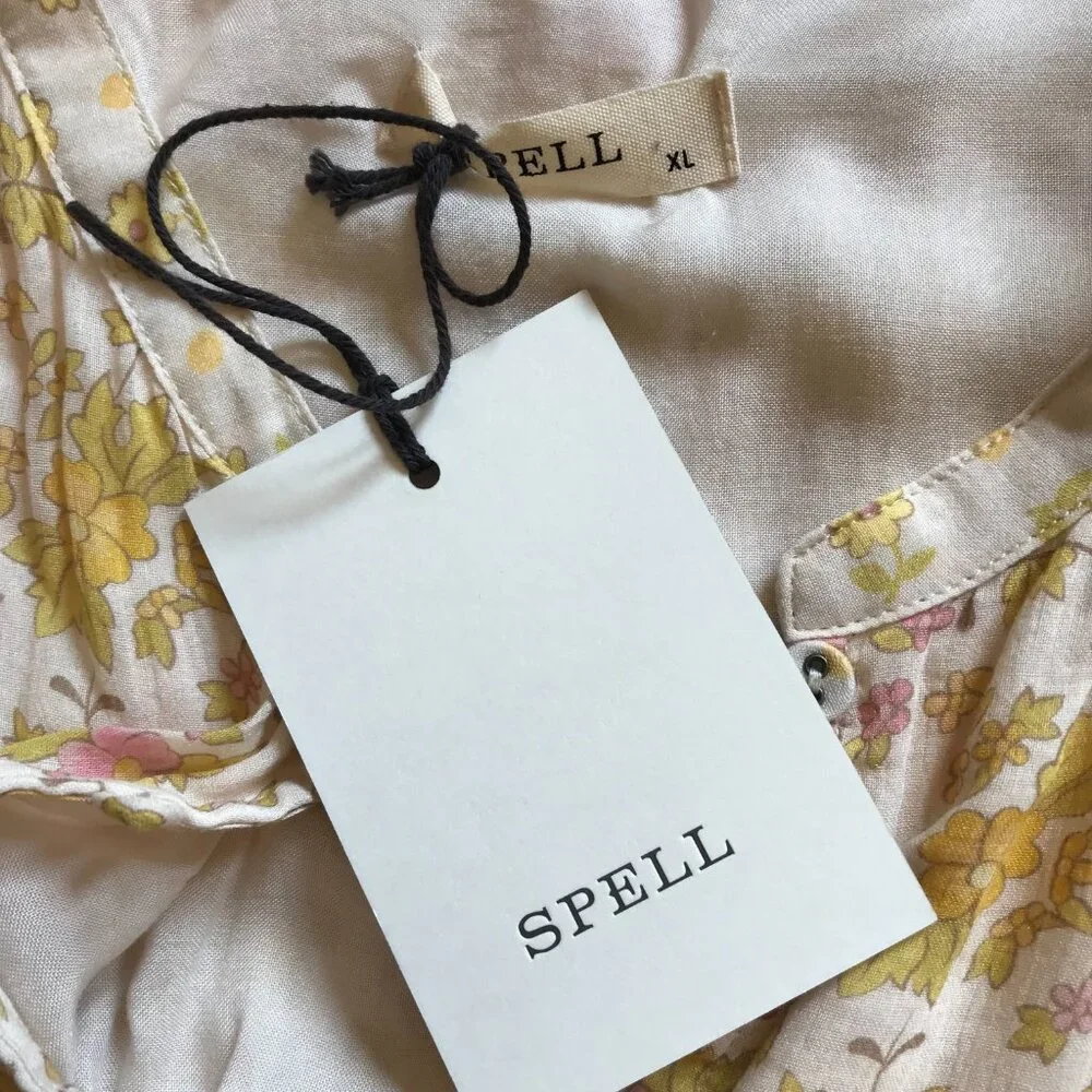 NWT Spell Yellow Rose Midi Dress Womens XL Floral Organic Cotton Long Sleeve NEW - Picture 4 of 14